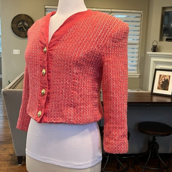 VTG Doncaster Women's Pink Tweed Wool Crop Blazer Jacket Size 14 Shrunk fits M L - Picture 4 of 14